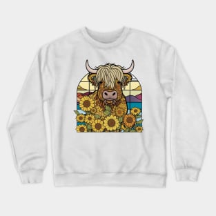 Sunflower Stained Glass Highland Cow #5 Crewneck Sweatshirt